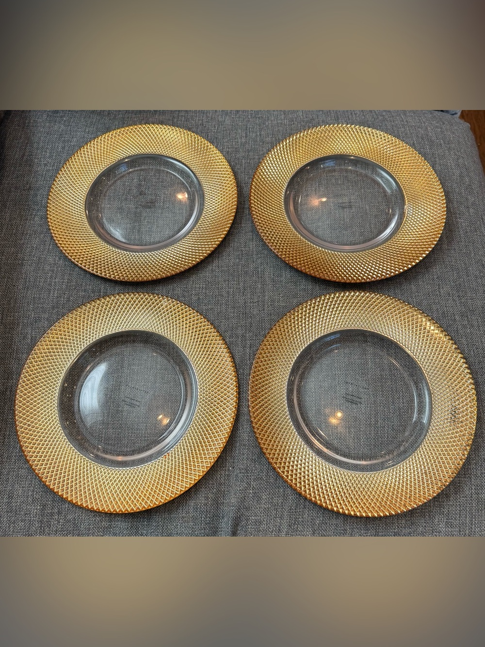 NEW Pottery Barn Melrose Textured Gold Rim Glass Salad Plates Set of 4